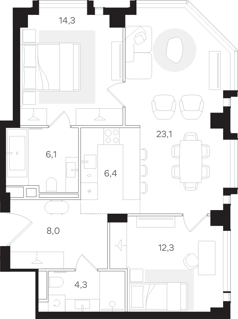 3 ккв (Евро) 74,5 м²