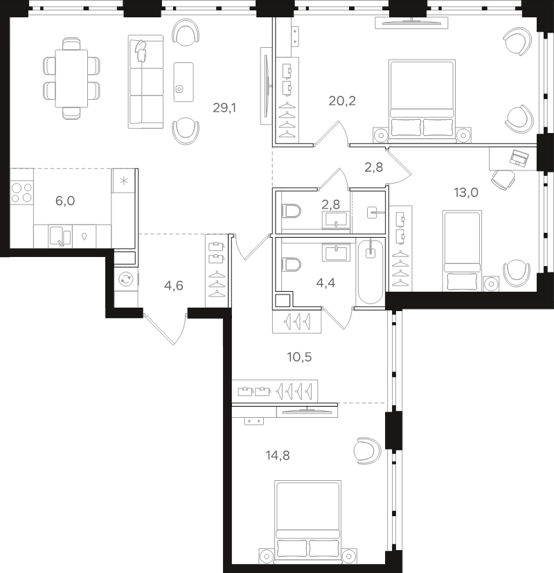 4 ккв (Евро) 108,2 м²