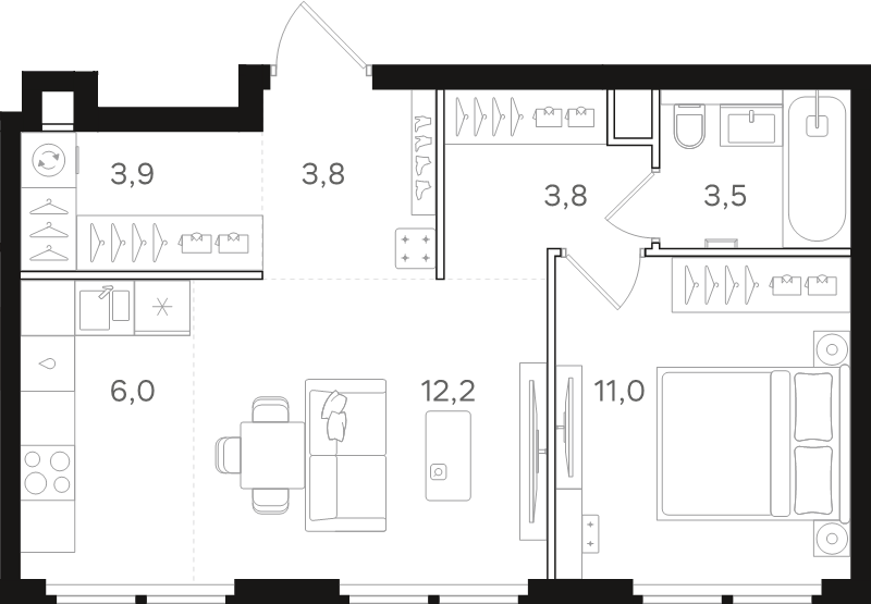 2 ккв (Евро) 44,2 м²