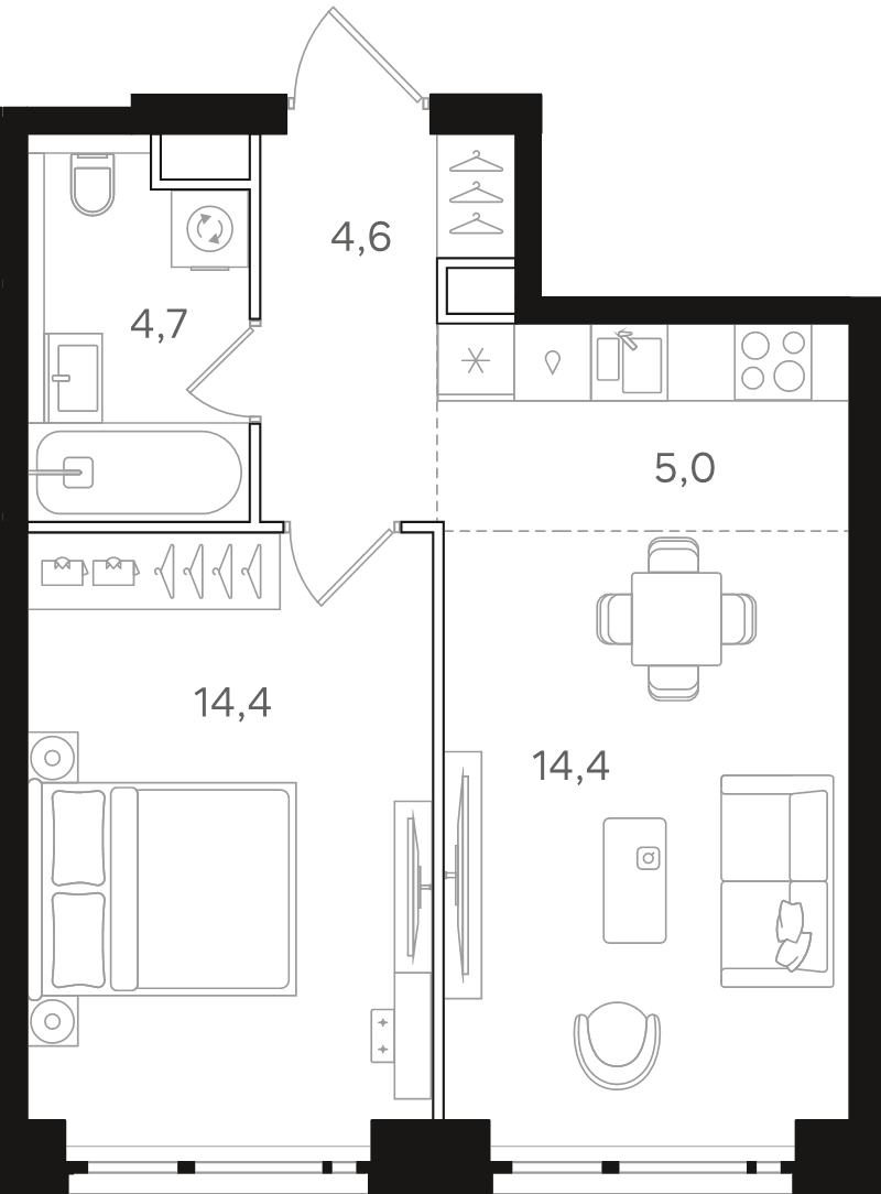 2 ккв (Евро) 43,1 м²