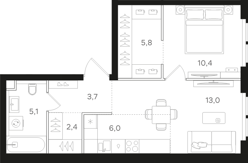 2 ккв (Евро) 46,4 м²