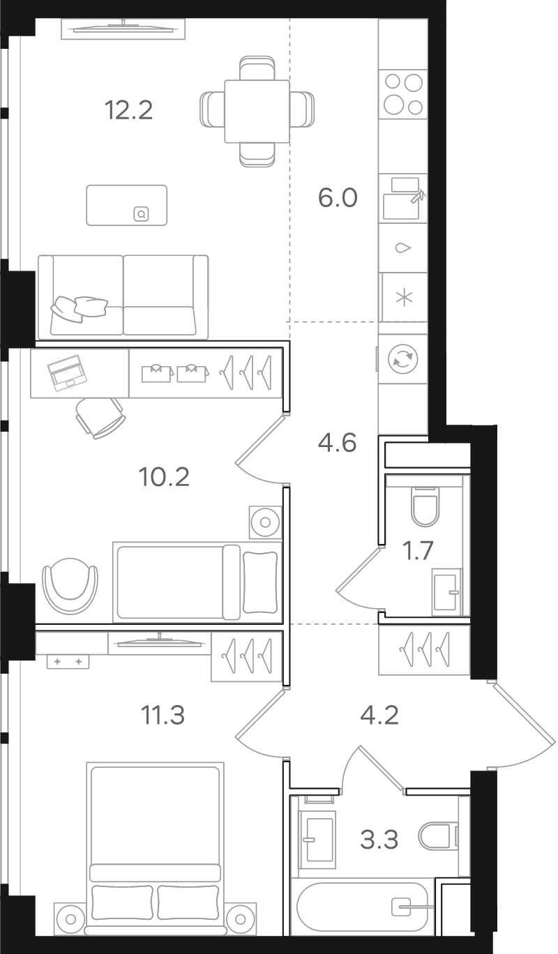 3 ккв (Евро) 53,5 м²