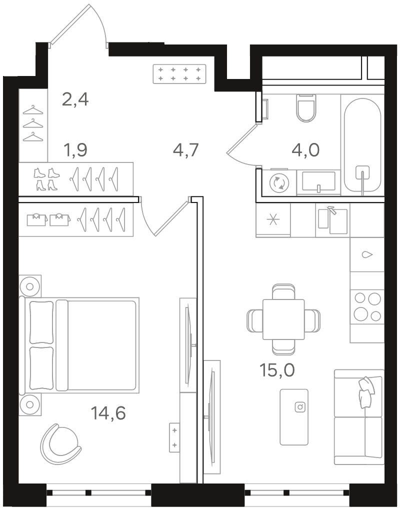 2 ккв (Евро) 42,6 м²