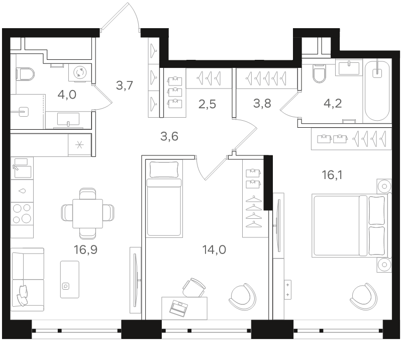 3 ккв (Евро) 68,8 м²