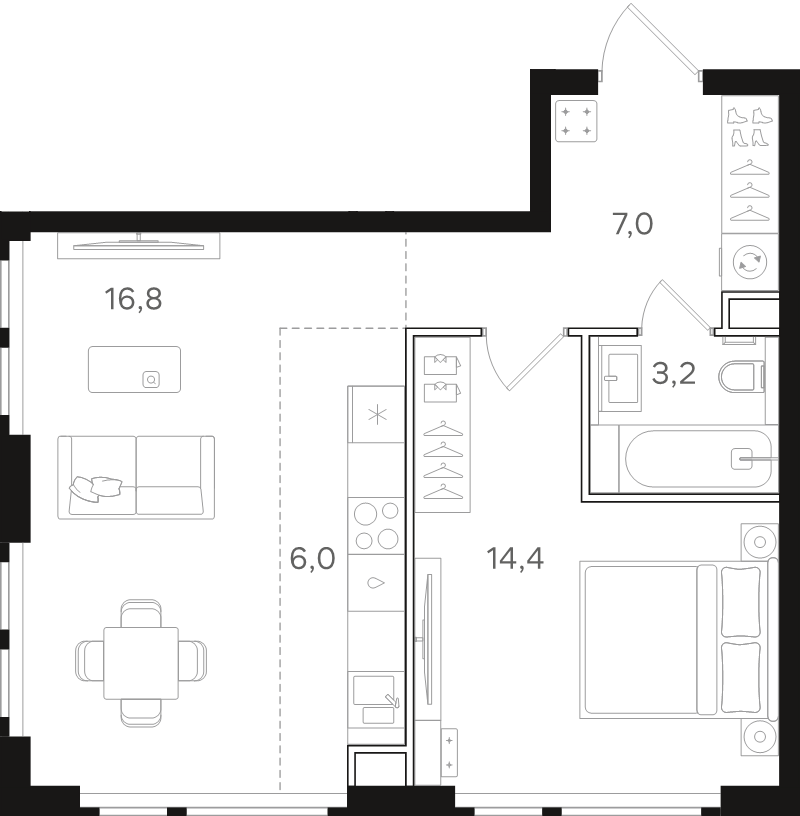 2 ккв (Евро) 47,4 м²