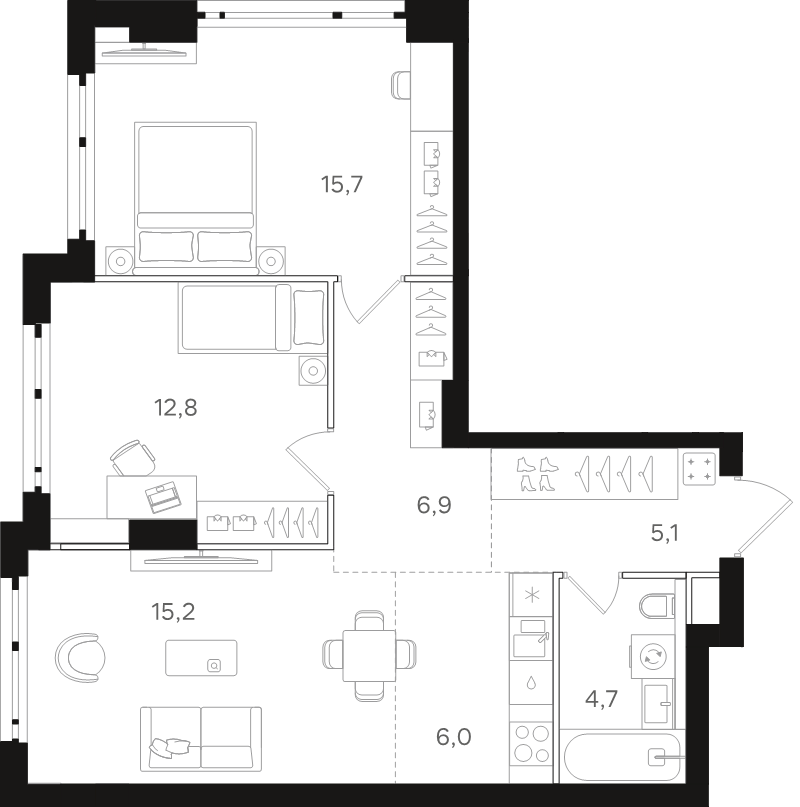 3 ккв (Евро) 66,4 м²