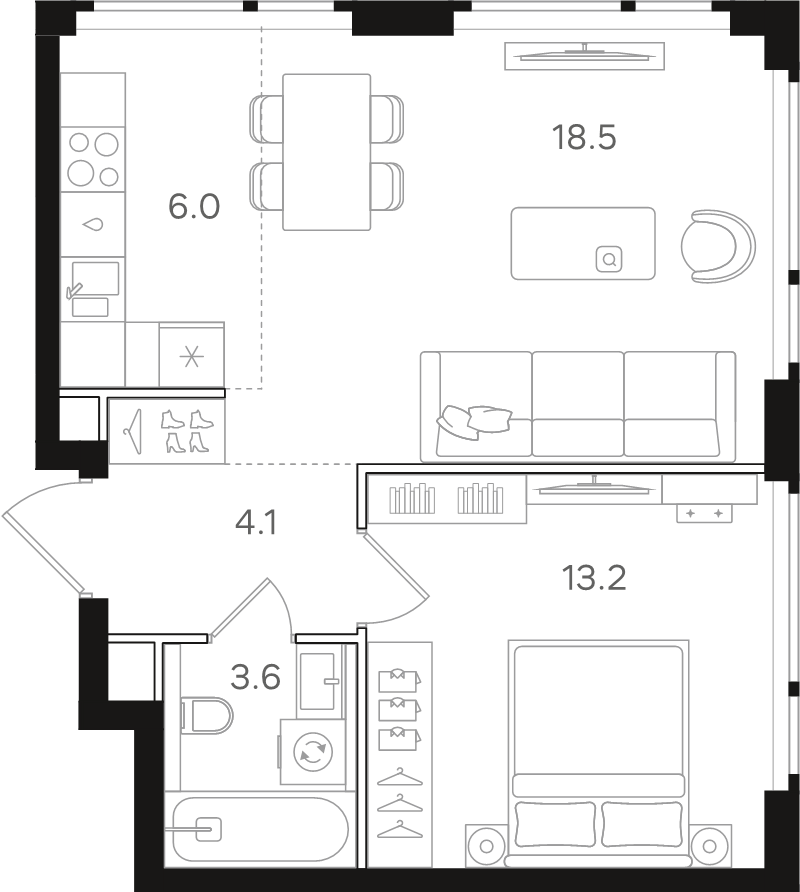 2 ккв (Евро) 45,4 м²