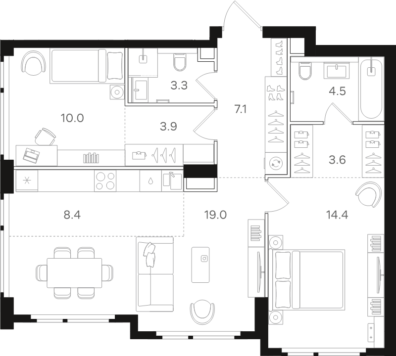3 ккв (Евро) 74,2 м²