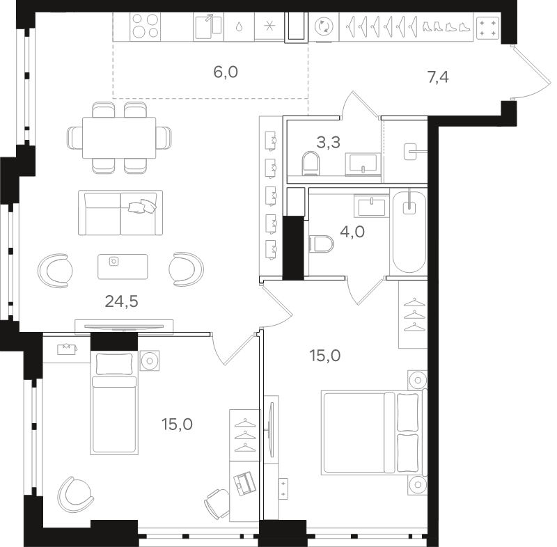 3 ккв (Евро) 75,2 м²