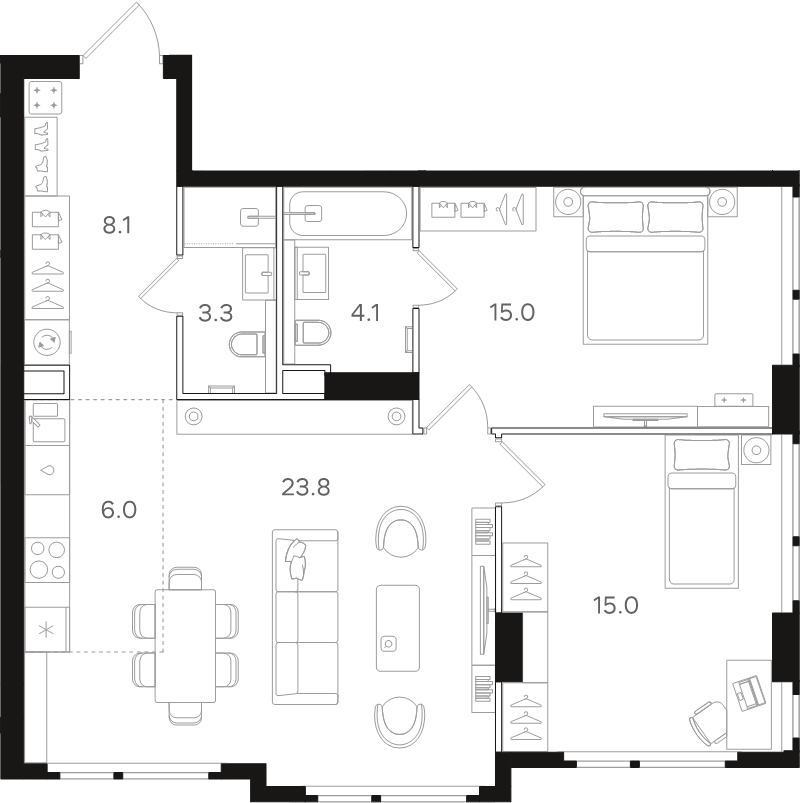 3 ккв (Евро) 75,3 м²