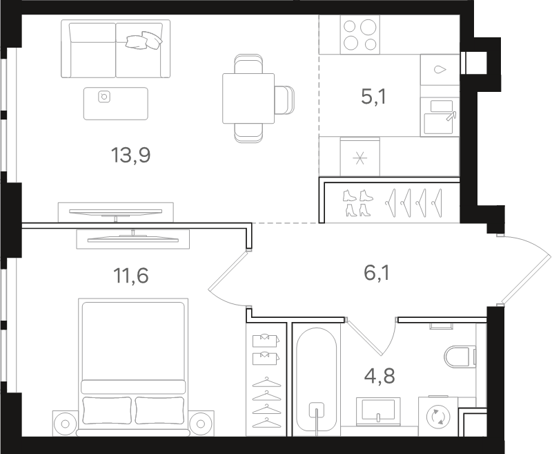 2 ккв (Евро) 41,5 м²