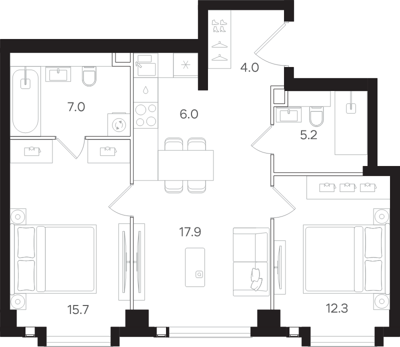 3 ккв (Евро) 68,1 м²