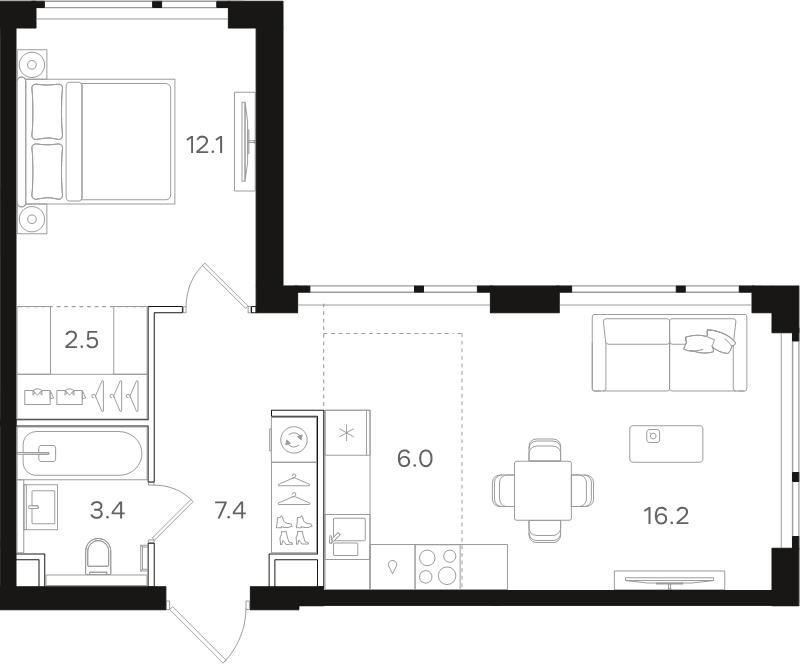 2 ккв (Евро) 47,6 м²