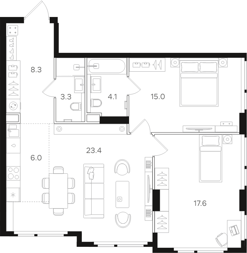 3 ккв (Евро) 77,7 м²