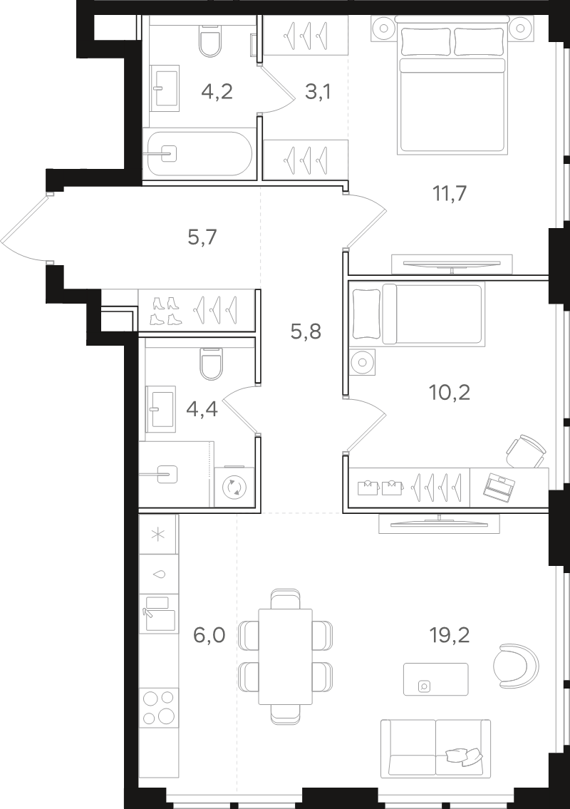 3 ккв (Евро) 70,3 м²