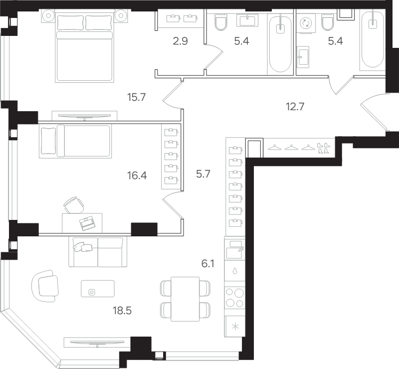 3 ккв (Евро) 88,8 м²