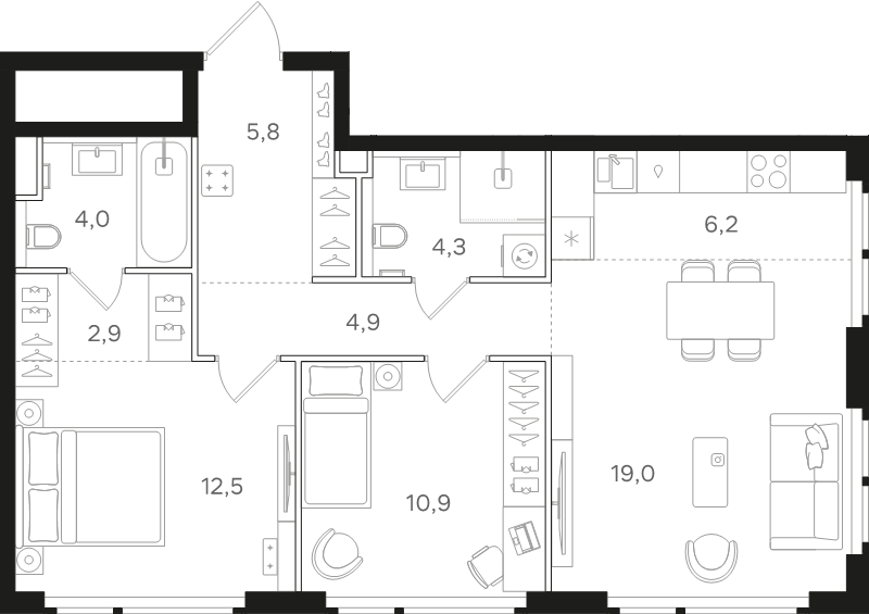 3 ккв (Евро) 70,5 м²