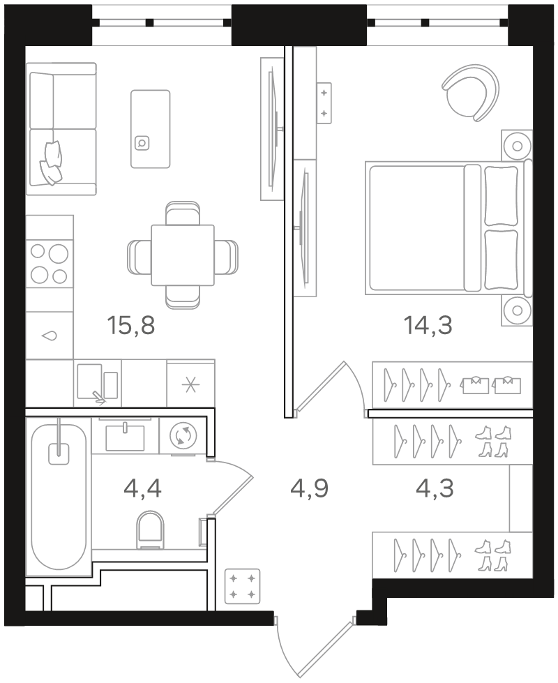 2 ккв (Евро) 43,7 м²