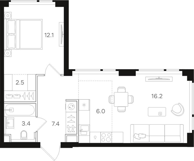2 ккв (Евро) 47,6 м²