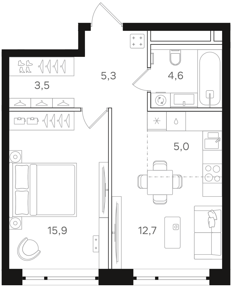 2 ккв (Евро) 47 м²