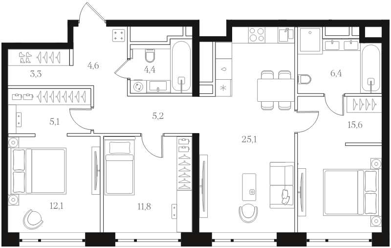 4 ккв (Евро) 93,6 м²