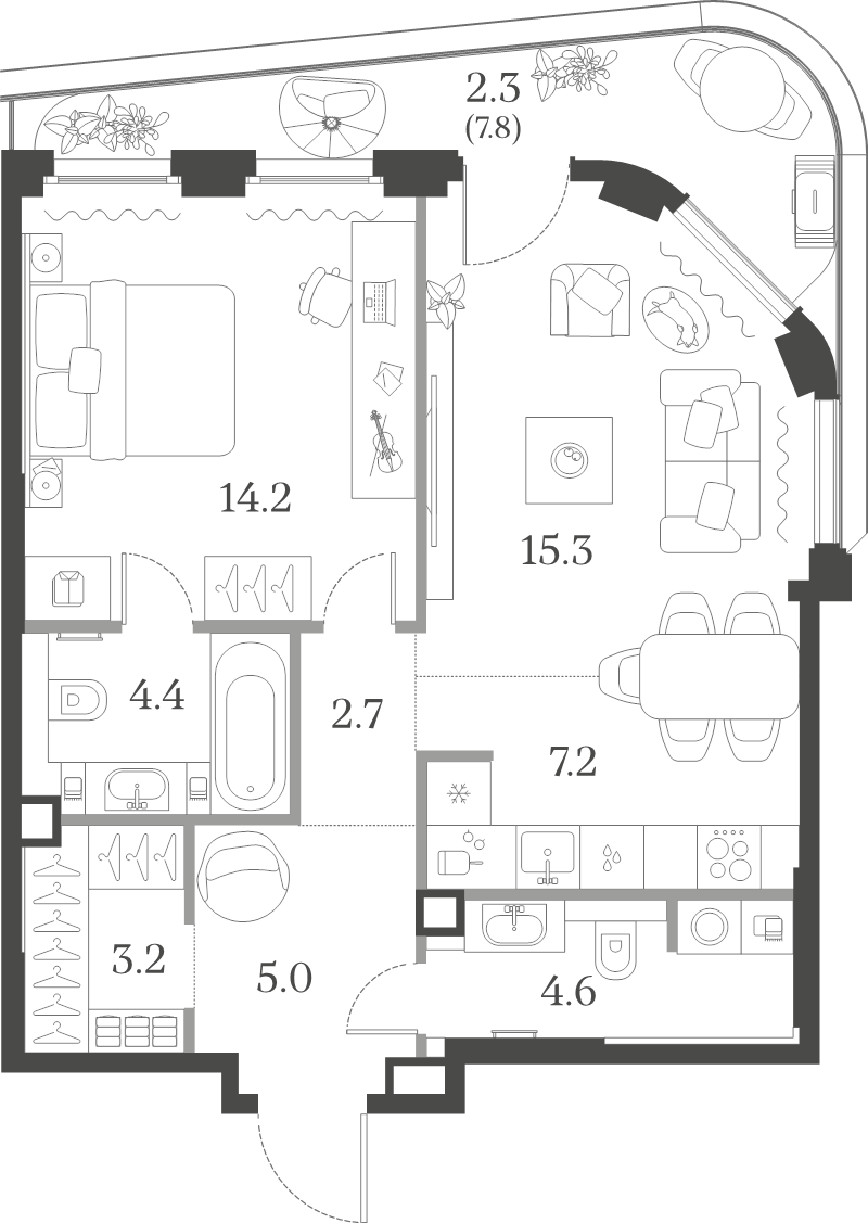 2 ккв (Евро) 58,9 м²