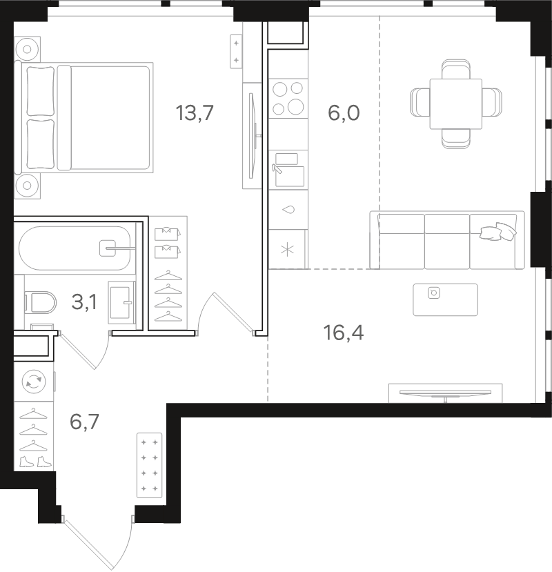 2 ккв (Евро) 45,9 м²