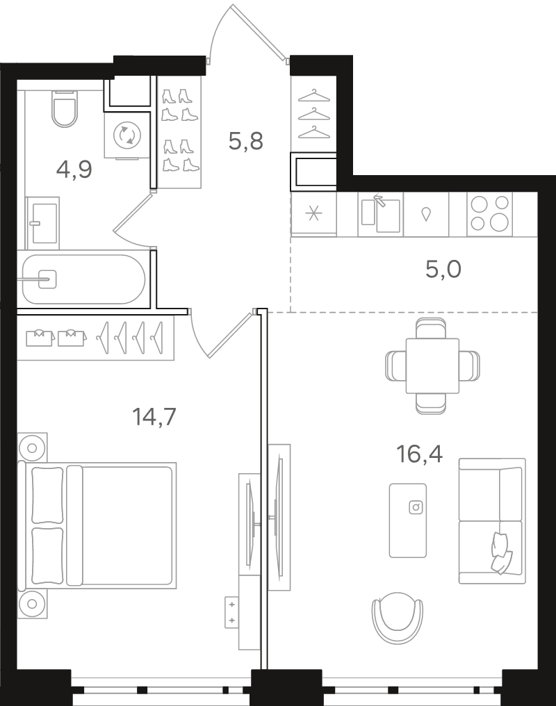 2 ккв (Евро) 46,8 м²