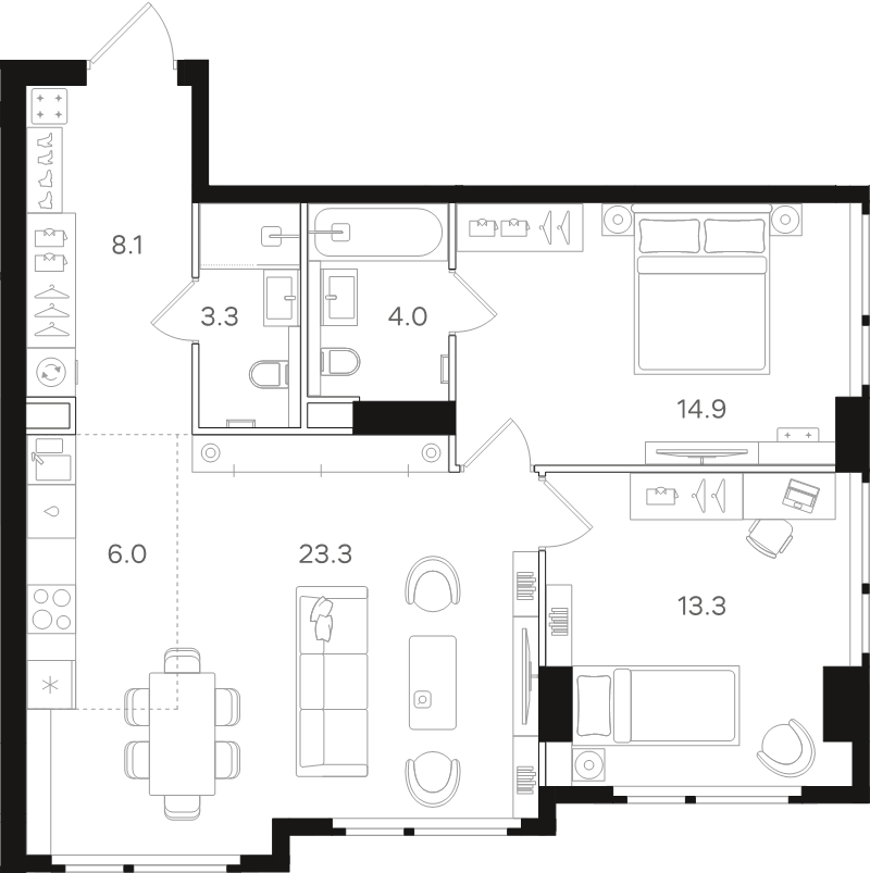 3 ккв (Евро) 72,9 м²