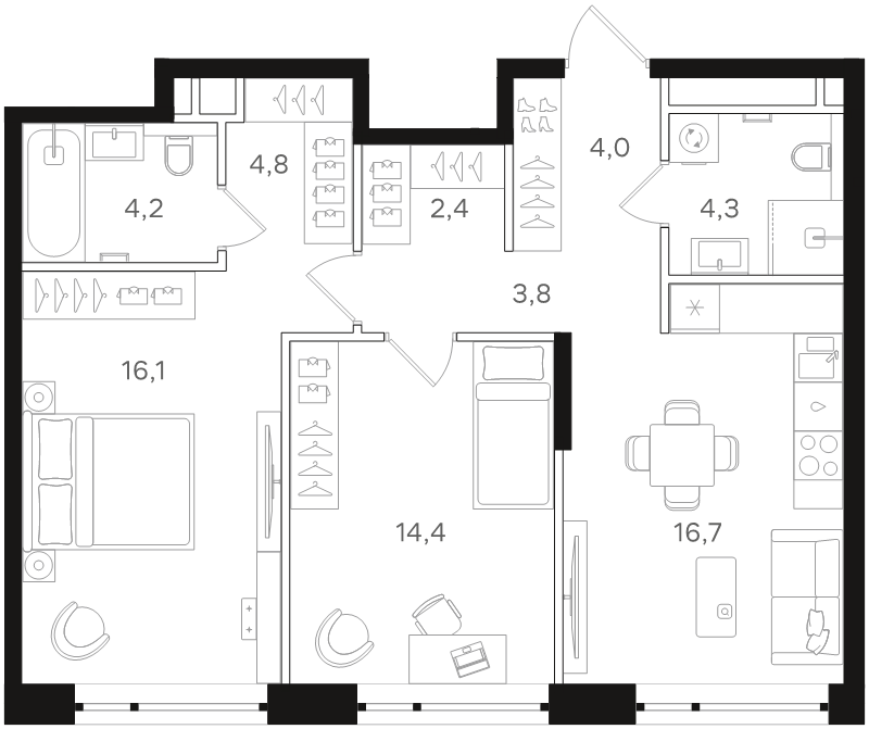 3 ккв (Евро) 70,7 м²
