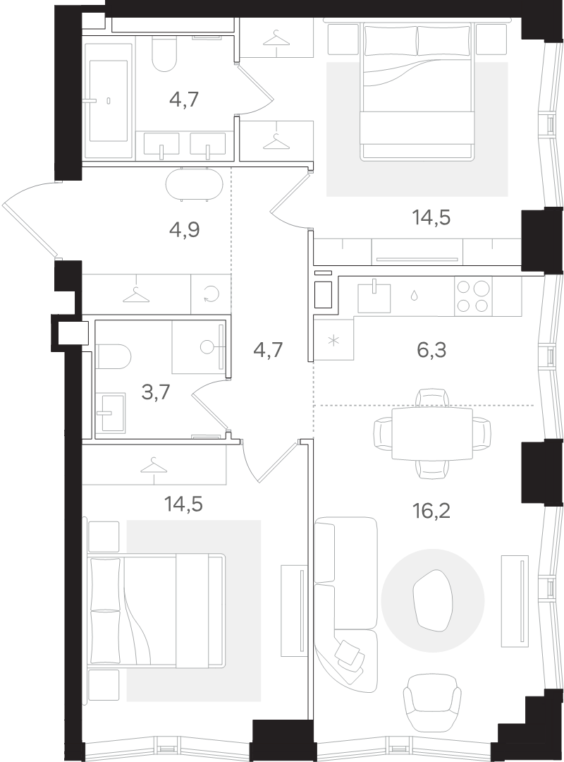 3 ккв (Евро) 69,5 м²