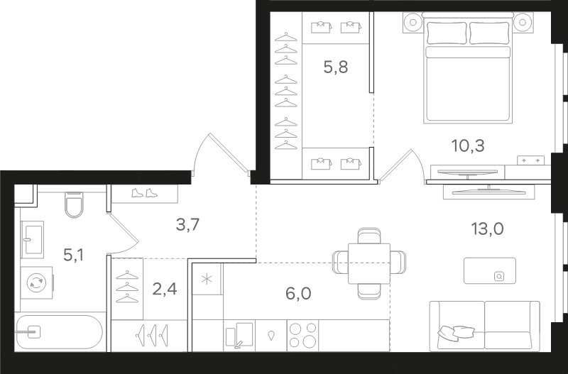 2 ккв (Евро) 46,3 м²