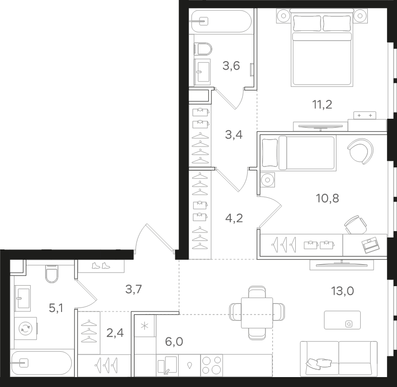 3 ккв (Евро) 63,4 м²