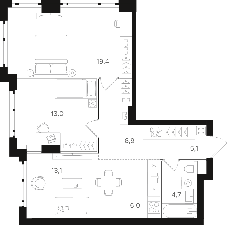 3 ккв (Евро) 68,2 м²