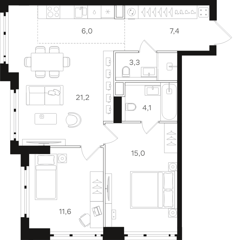 3 ккв (Евро) 68,6 м²