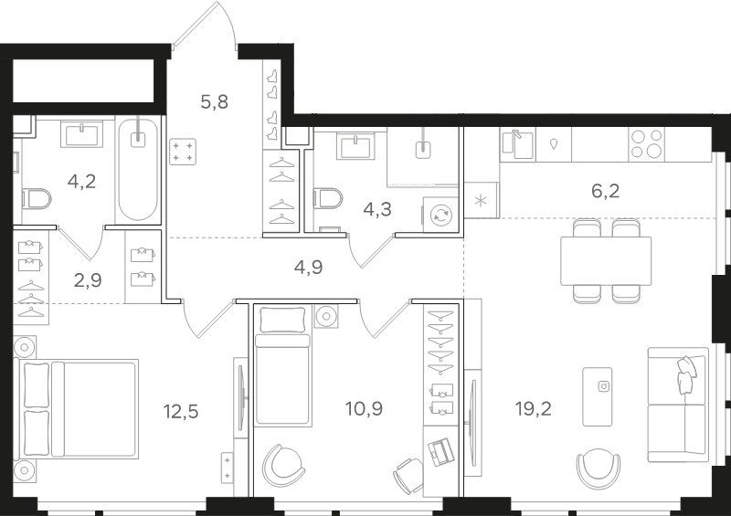 3 ккв (Евро) 70,9 м²