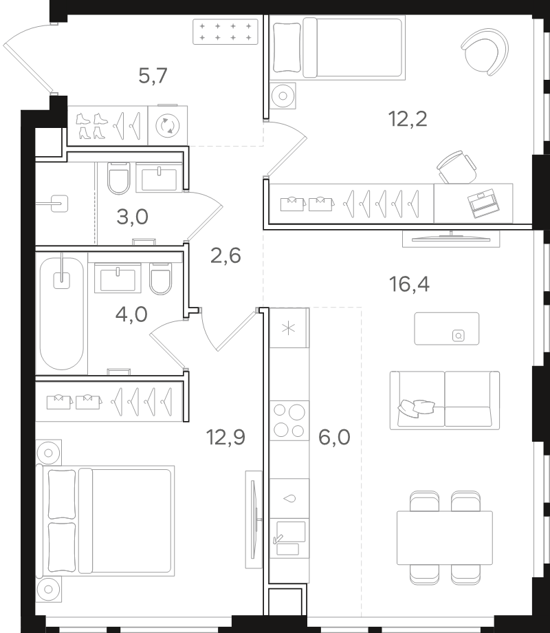 3 ккв (Евро) 62,8 м²