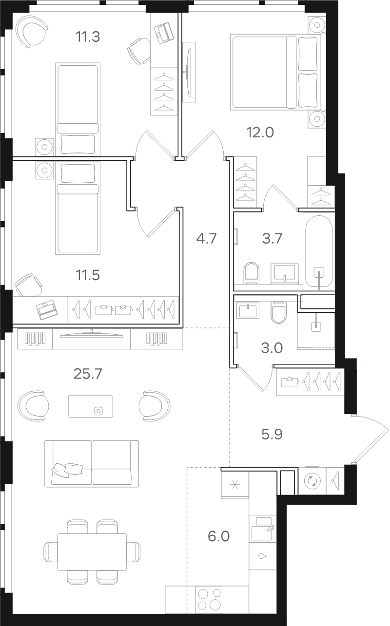 4 ккв (Евро) 83,8 м²