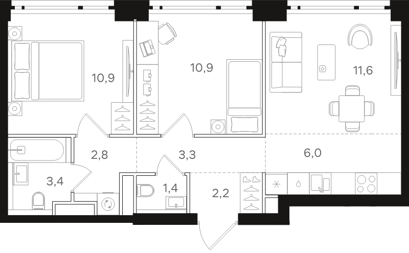 3 ккв (Евро) 52,5 м²