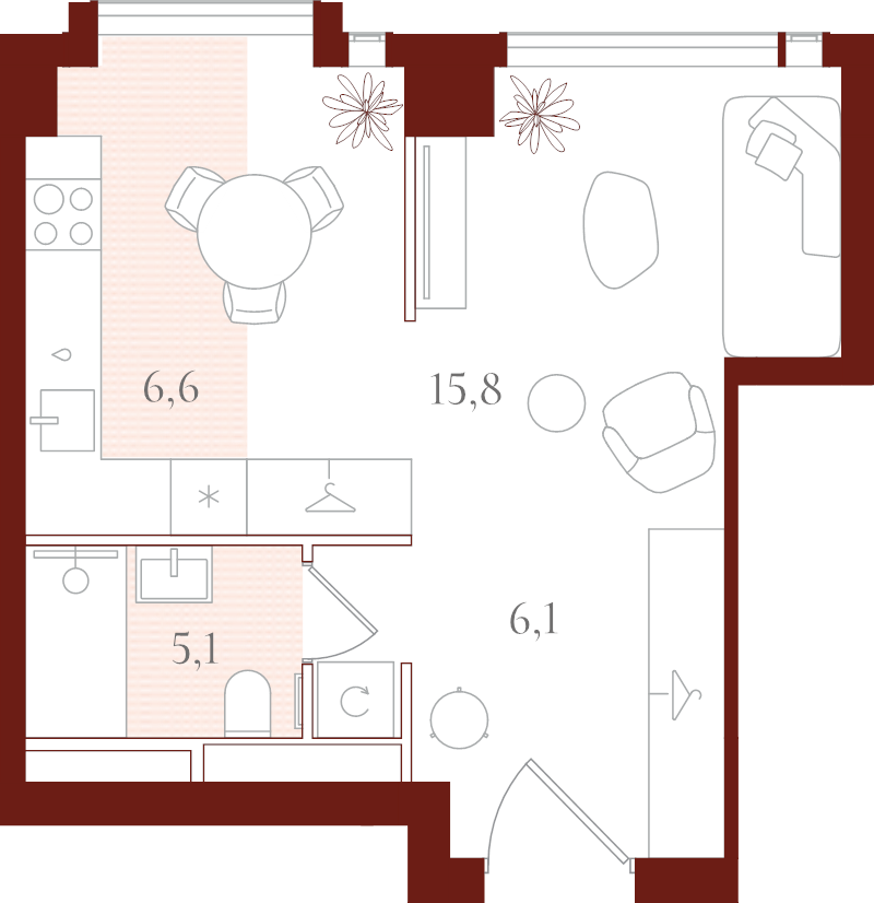 Студия 33,6 м²