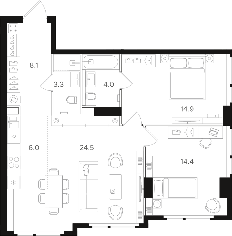 3 ккв (Евро) 75,2 м²