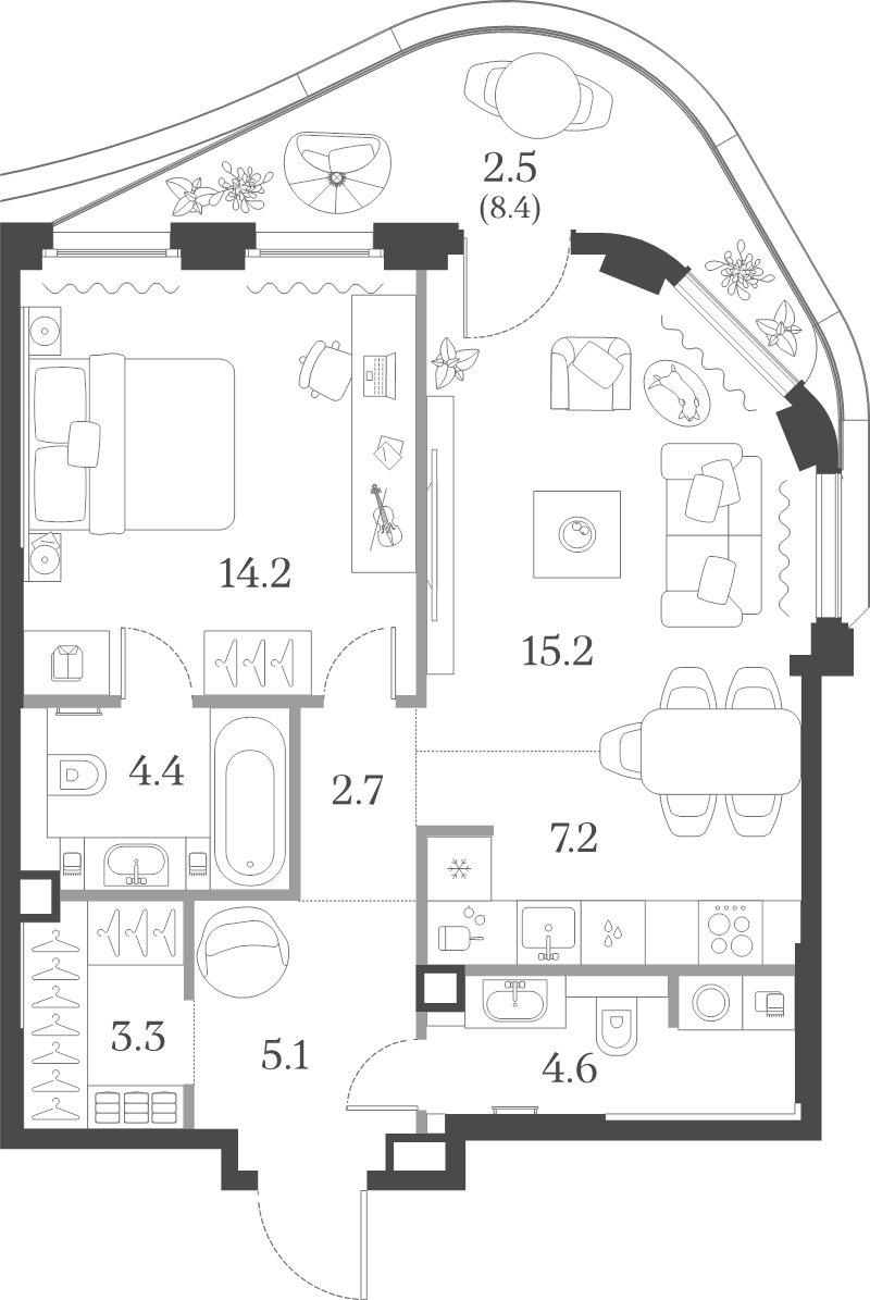 2 ккв (Евро) 59,2 м²