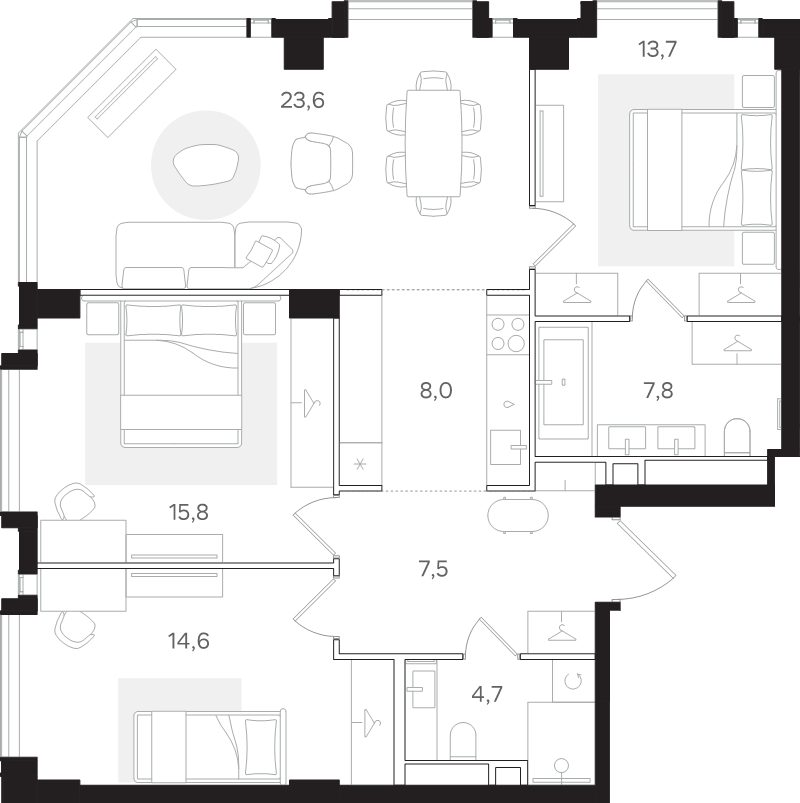 4 ккв (Евро) 95,7 м²