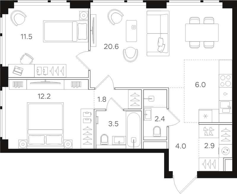 3 ккв (Евро) 64,9 м²