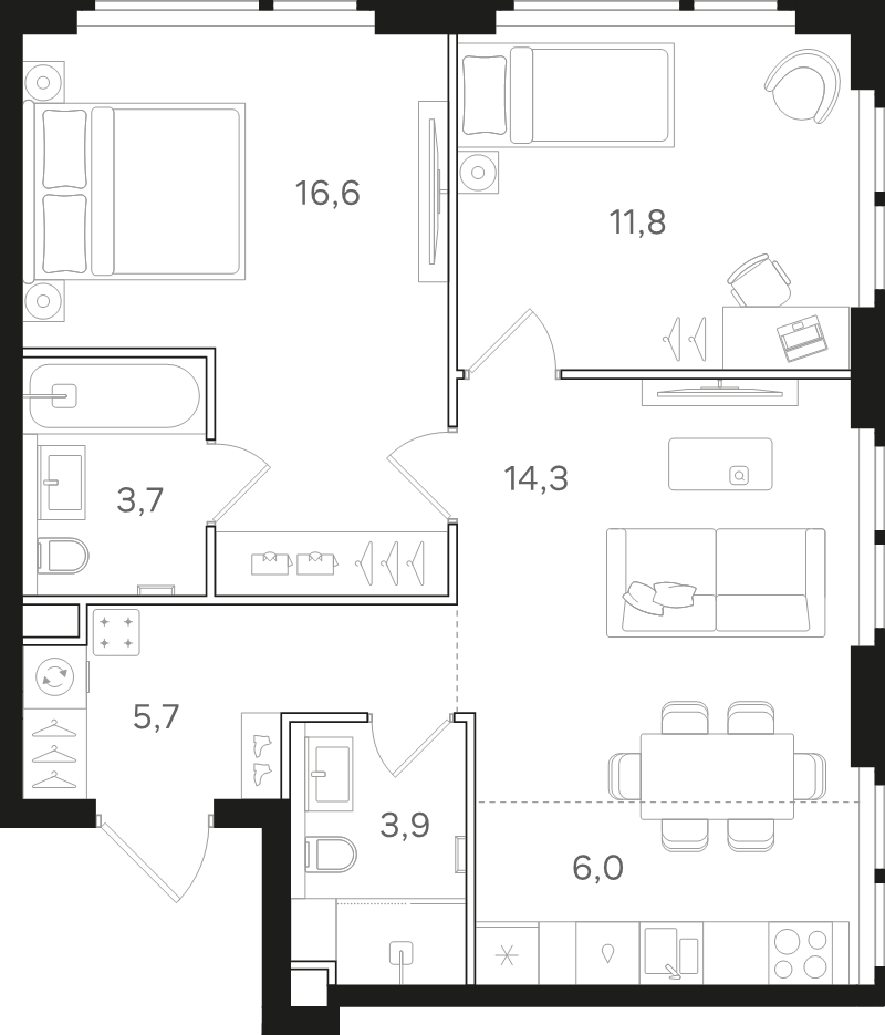 3 ккв (Евро) 62 м²