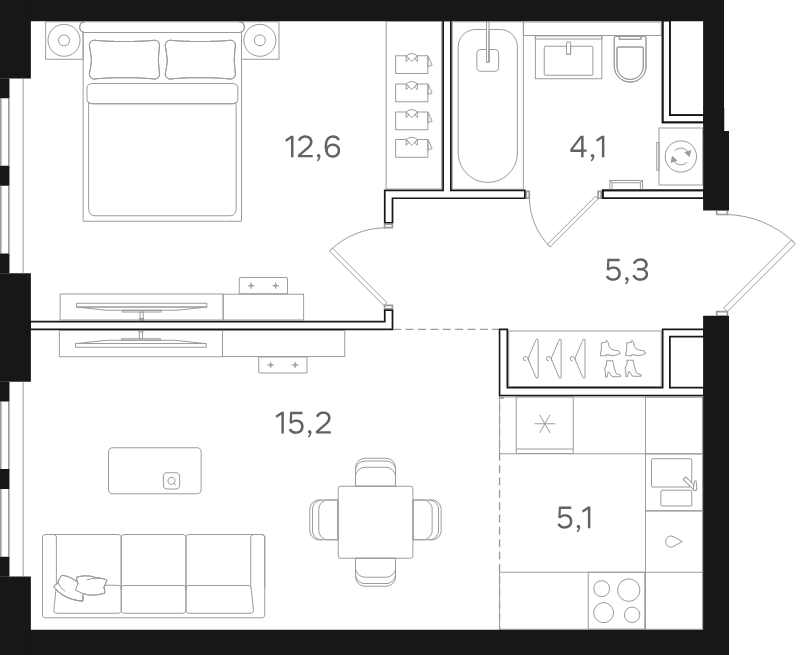 2 ккв (Евро) 42,3 м²