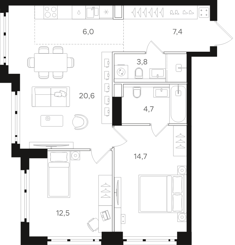 3 ккв (Евро) 69,7 м²