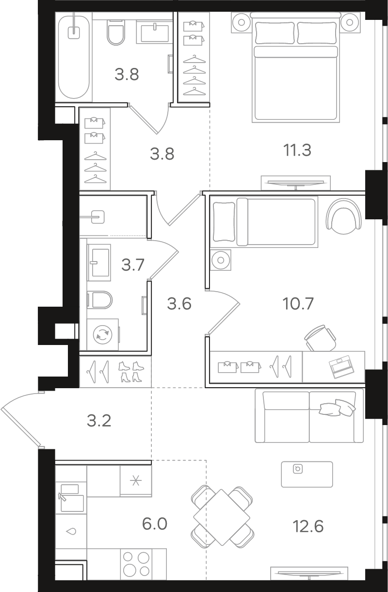 3 ккв (Евро) 58,7 м²