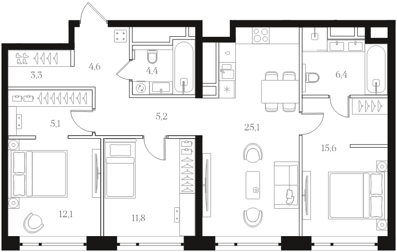 4 ккв (Евро) 93,6 м²