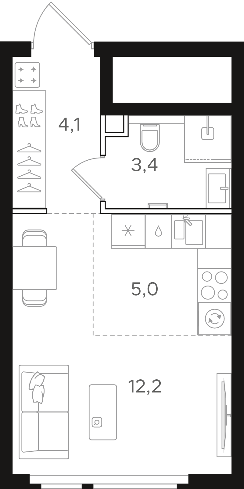 Студия 24,7 м²